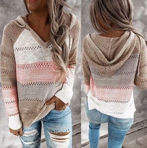 Hollow Out Knitted V Neck Drawstring Sweater